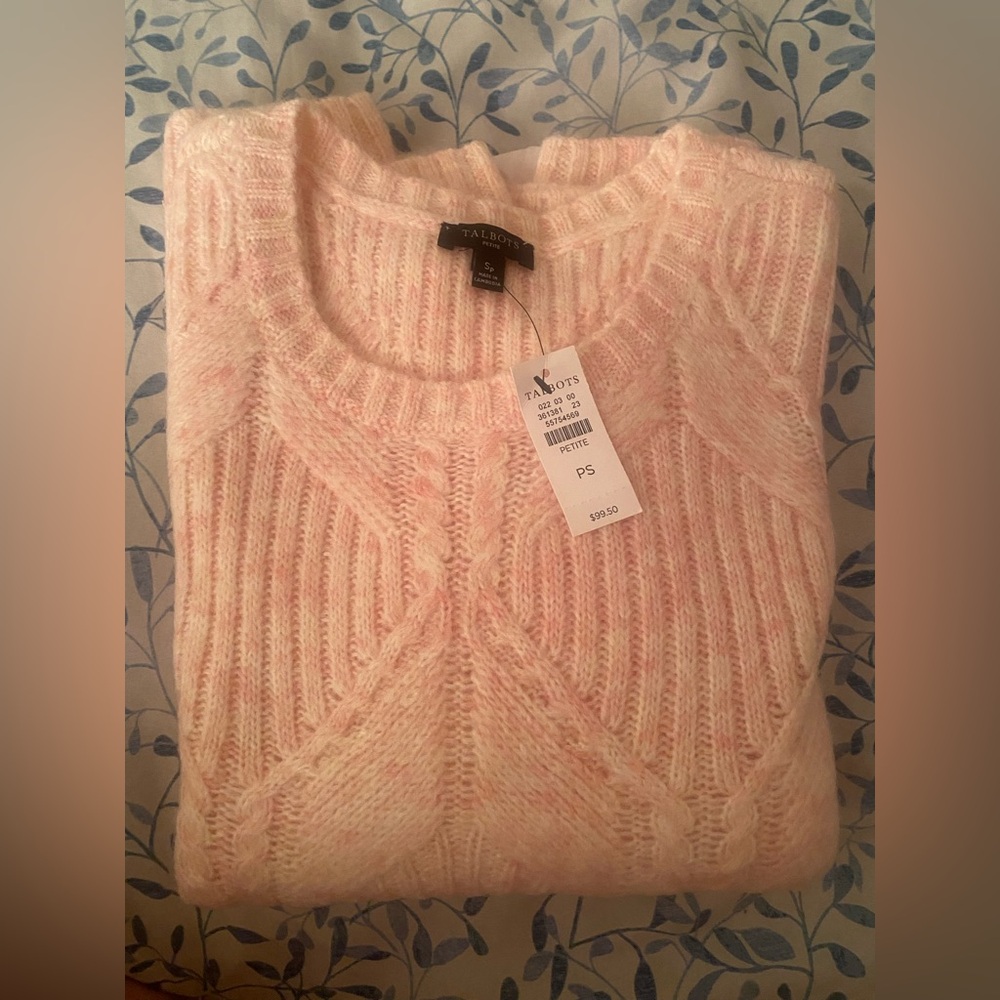 Talbots Petite Blush Pink Cable Knit Scoop Neck Sweater